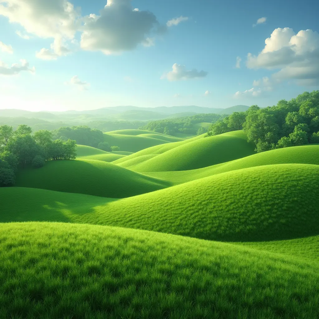 AI generated image of a beautiful field of green, grassy rolling hills